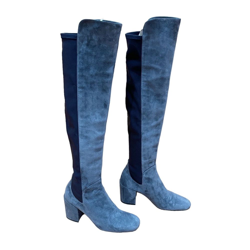 Stuart Weitzman Over The Knee 5050 Boots Women 6.5 M Block Heel Gray Suede EUC